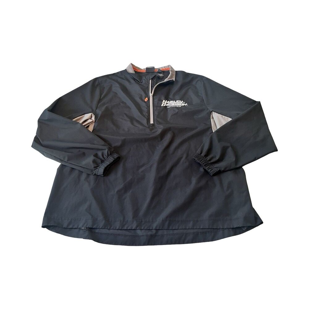 Harley Davidson Performance Mens XL Quarter Zip Windbreaker‎ Pullover Black HG49